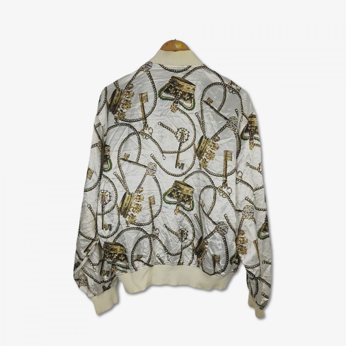 Designer - Vintage Full Printed Cross Crown Satin Silk Jacket - 2