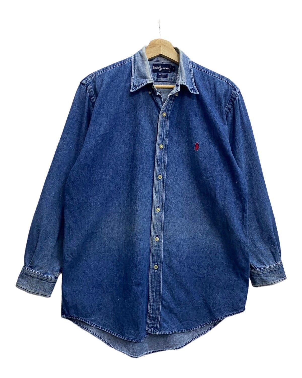 🔥VINTAGE RALPH LAUREN BLUE DENIM BUTTON UP SHIRT - 4