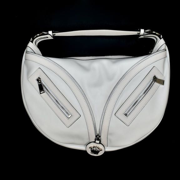 Versace White Leather Medusa Logo Hobo Bag - 1