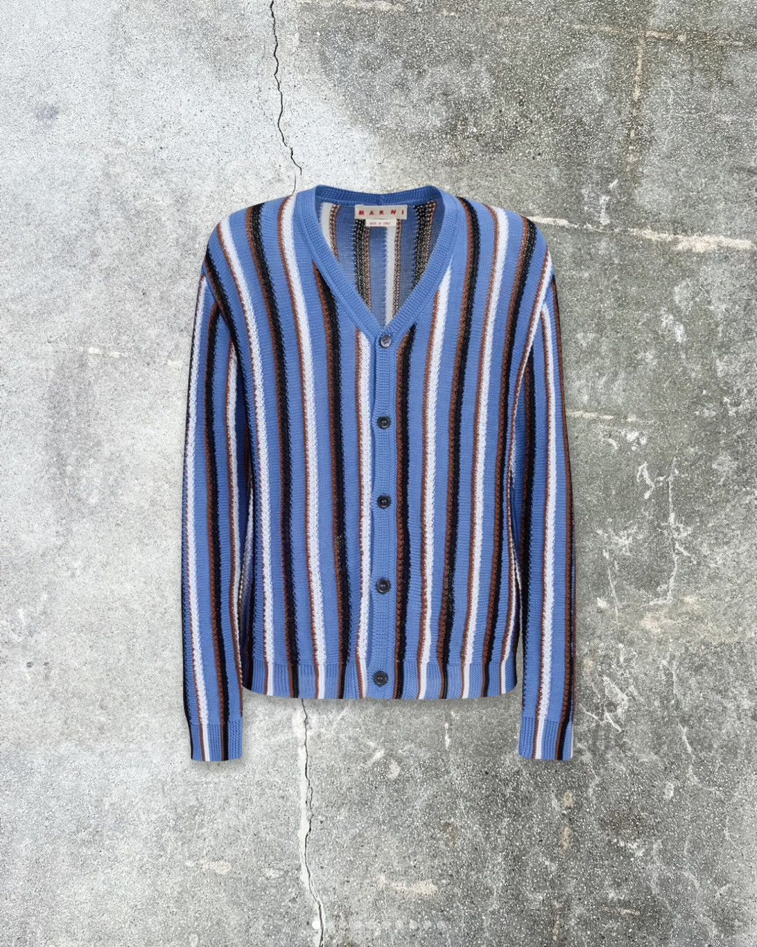 stripe-pattern V-neck cotton cardigan - 1