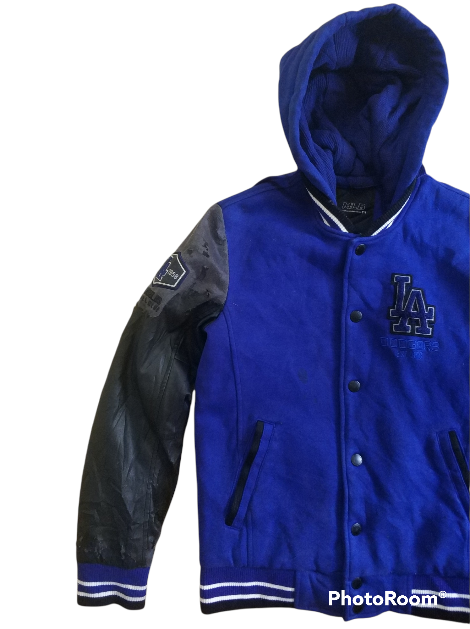 MLB - 🔥Distressed LA Dodgers Hoodie Varsity Jacket - 4