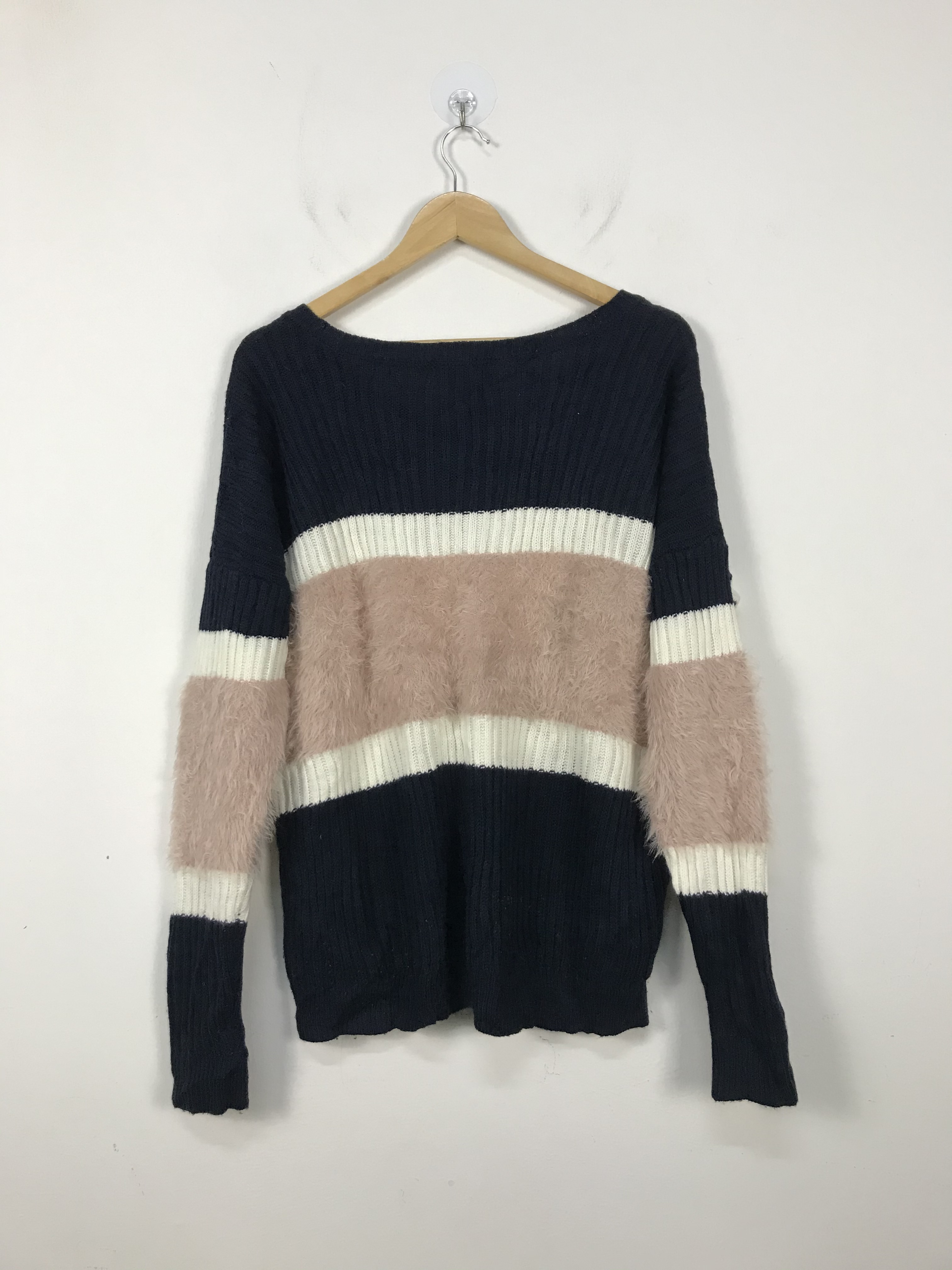 Homespun Knitwear - One Way Striped TriColor Big Crewneck Knitwear #2672 - 5