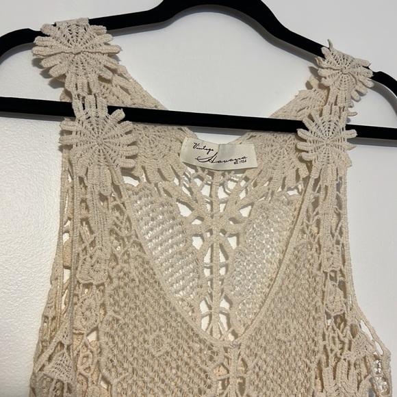 Vintage Havana Sleeveless Crochet Boho Tunic Top Coverup - 3