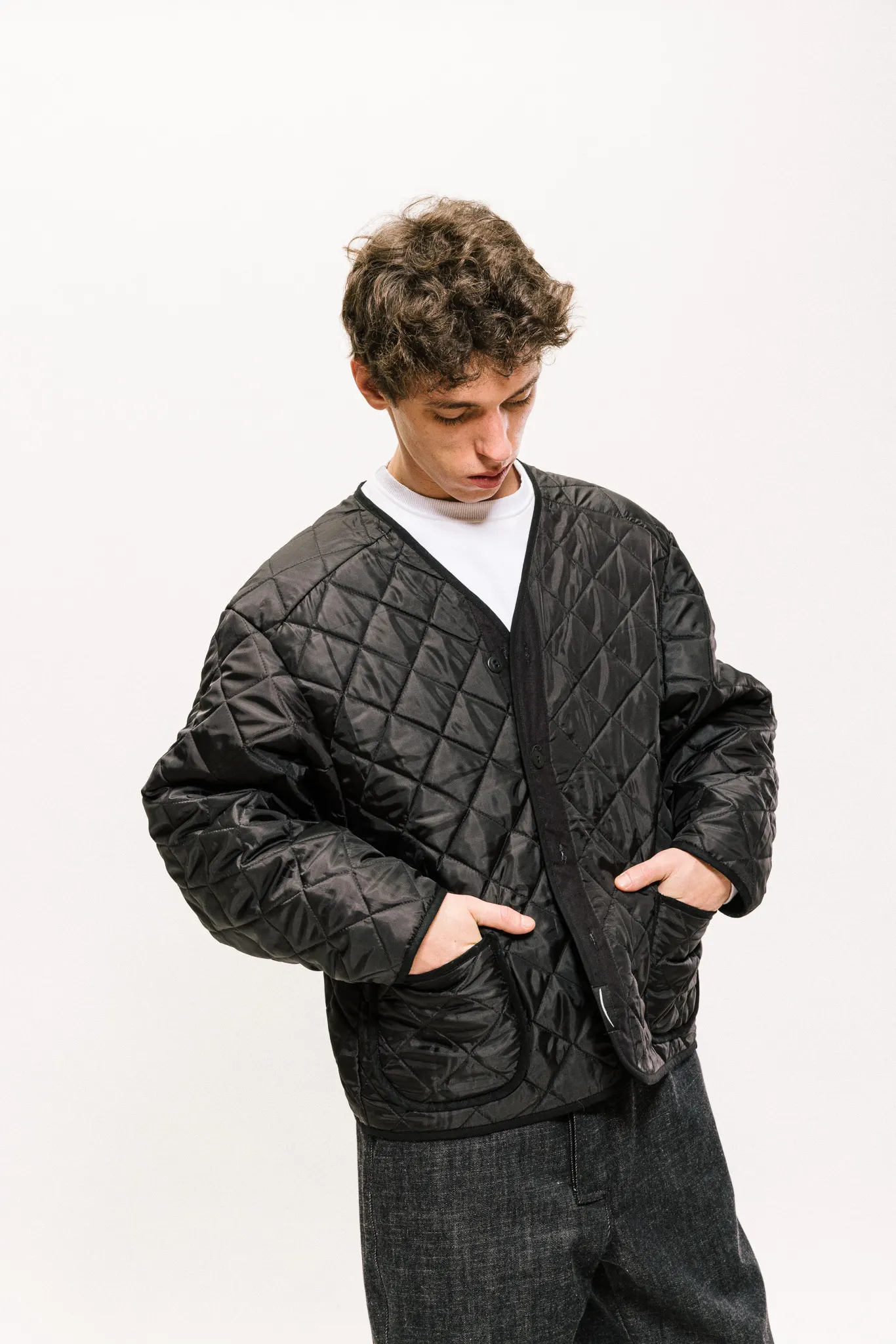 BLACK QUILTED JACKET - 1