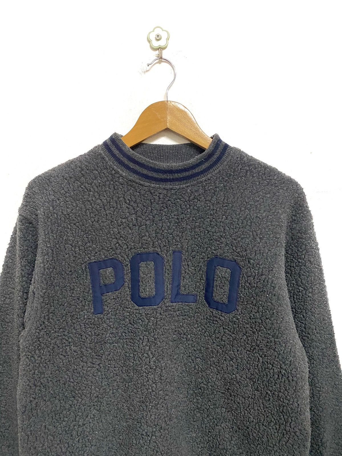Vintage Polo Ralph Lauren Gray Fleece Spellout Sweatshirt - 2