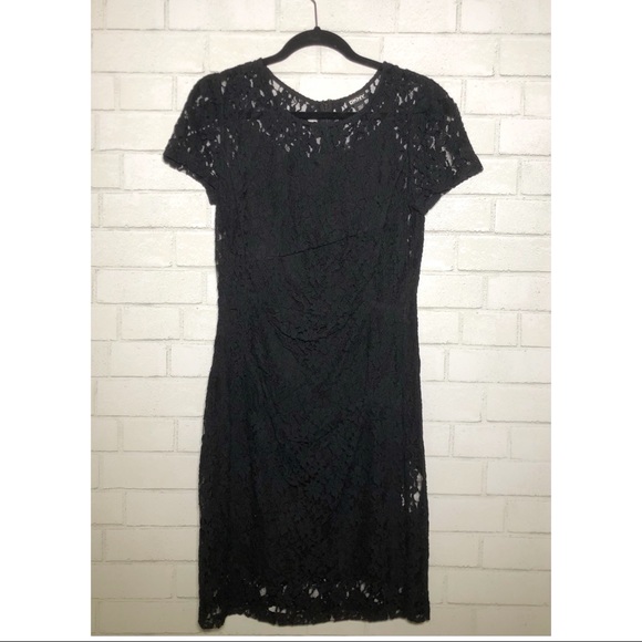 DKNY Fitted Lace Dress With Ruched Detailing - 1