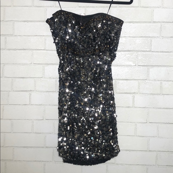 Free People Beads + Leather Strapless Sequin Dress - 6