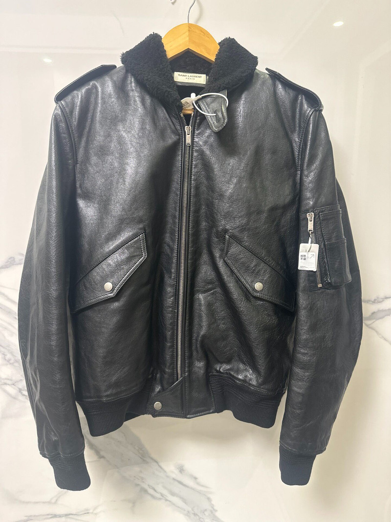 Saint Laurent Black MA-1 Leather Jacket - 1