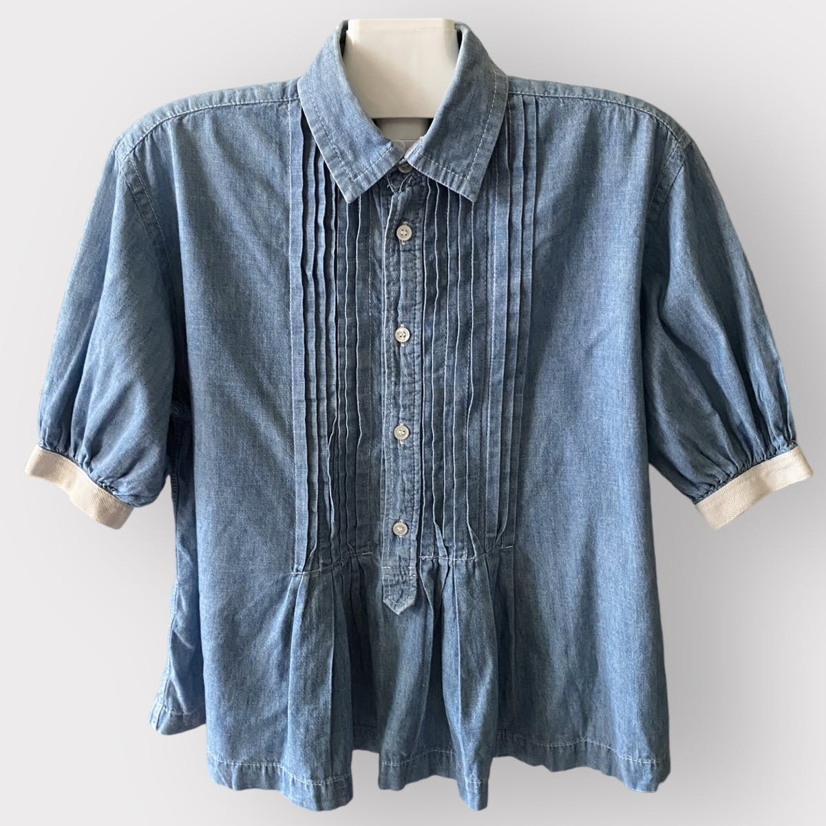 Chambray Pleated Oversize Blouse - 3
