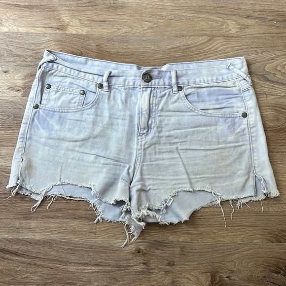 Free People Lilac Purple Distressed Taw Hem Denim Shorts - 1