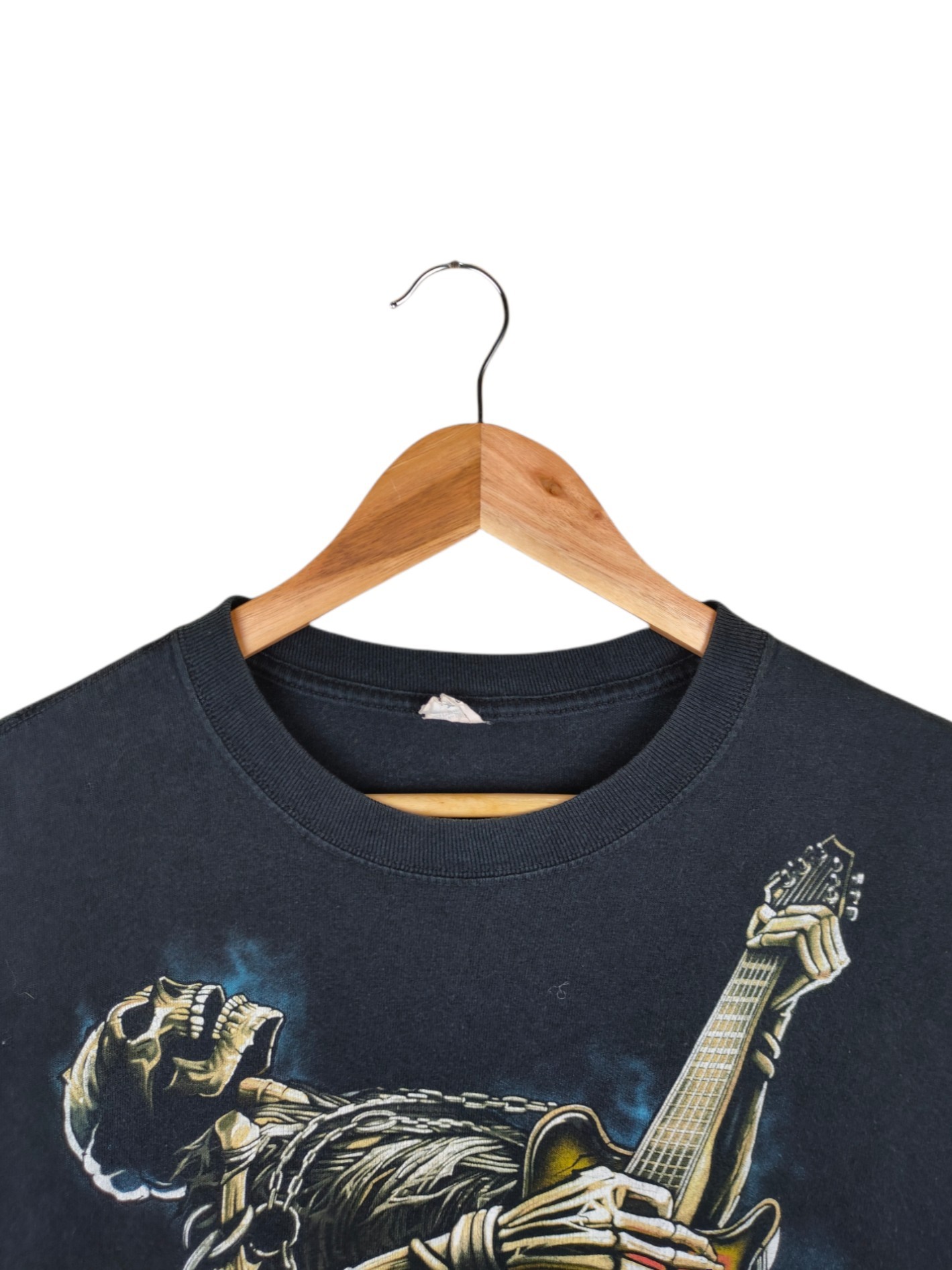 Vintage - Vintage Liquid Blue Skeleton Playing Guitar Anvil tag ©2007 Shirt - 2