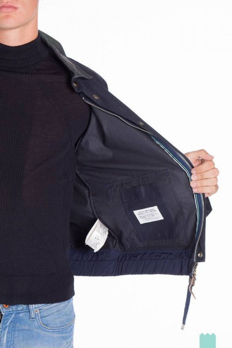 Leather Collar Rare Navy Cotton Jacket - 3