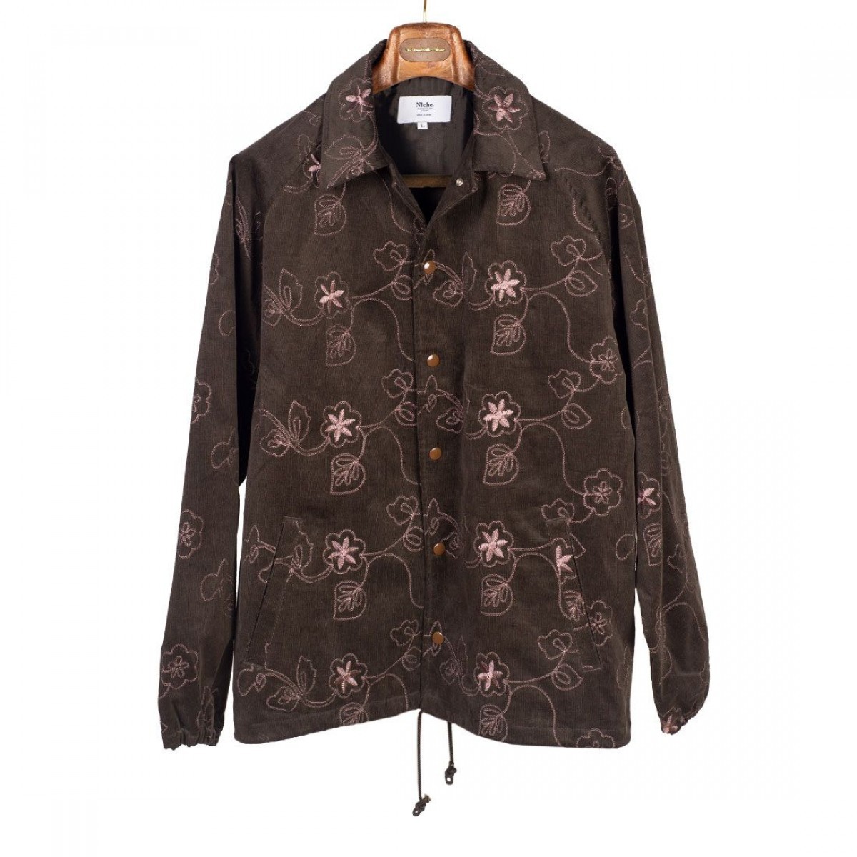 Niche - floral flower corduroy embroidery jacket brown L - 1