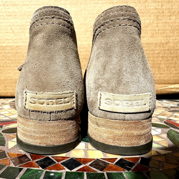 Sorel Major Low Cut Ankle Boots Almond Toe Side Zip Logo Canvas Cream 9 - 5