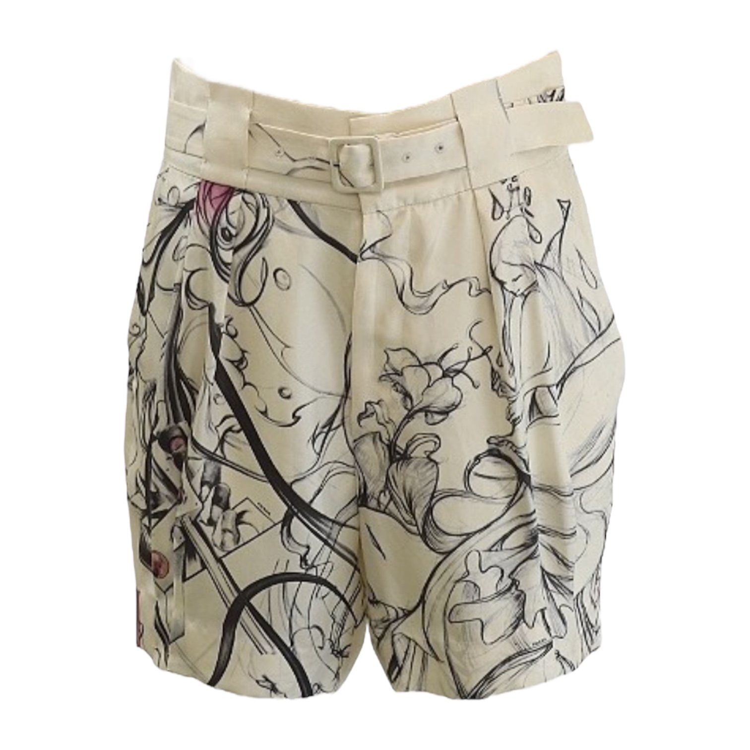Prada James Jean Floral Fairy Belted Silk Shorts - 2