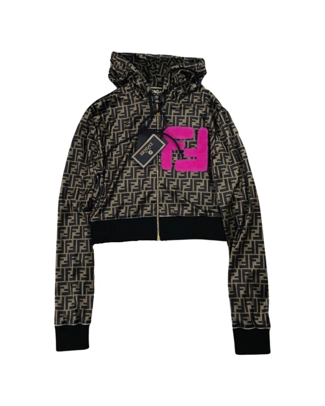 Fendace FF logo crop zip up hoodie - 1