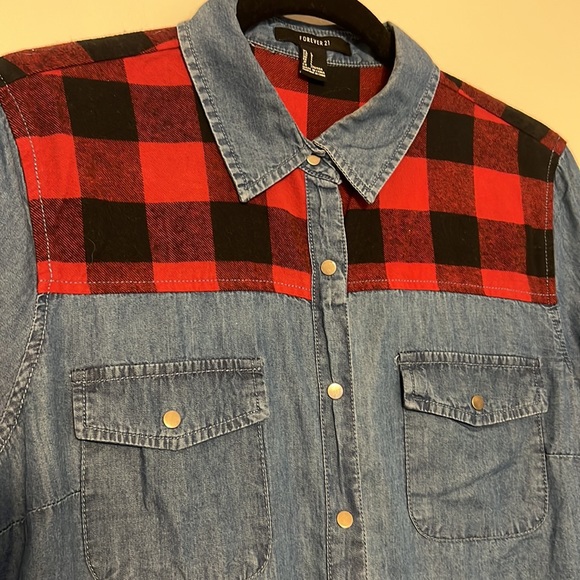 Forever 21 Buffalo Plaid Chambray Shirt - 4