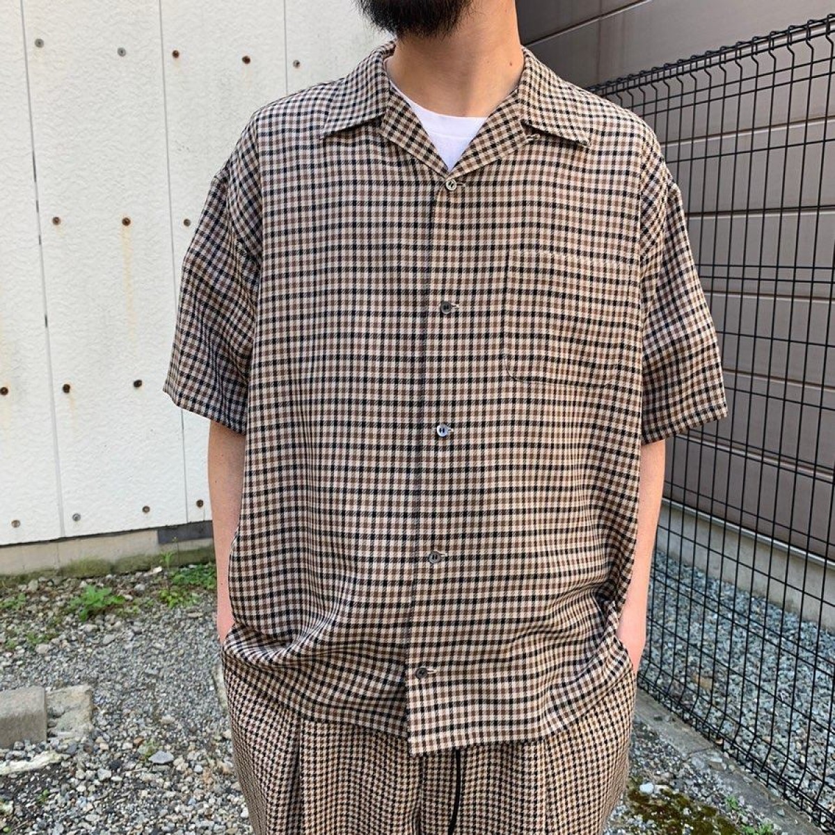 Vainl Archive - beige gunclub wool short sleeve shirt L 20ss - 7