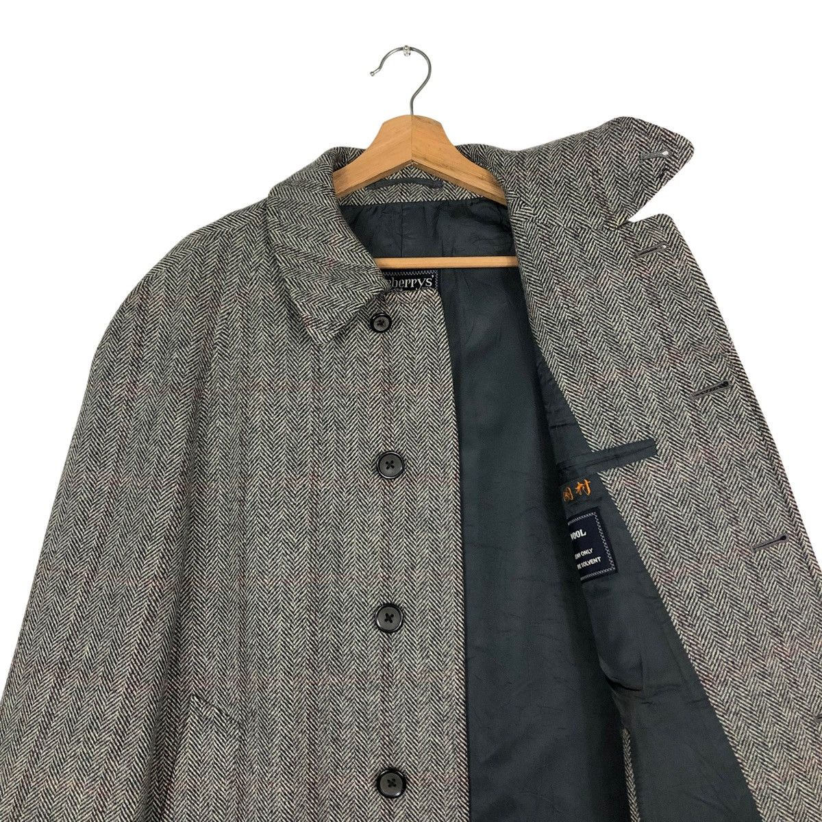 Vintage - 🔥RICH GREY - FLY WOOL LONG JACKET COATS HERRINGBONE - 13