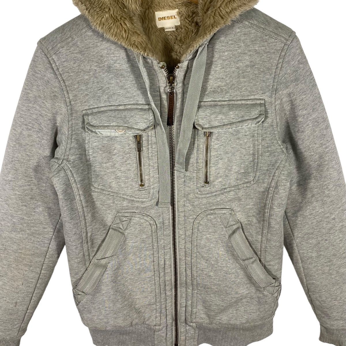 Diesel Heavyweight Faux Fur Gray Lined Hoodie Jacket - 4