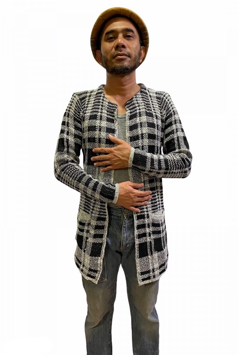 Cardigan - Plaid Checked Open Front Knitted - 7