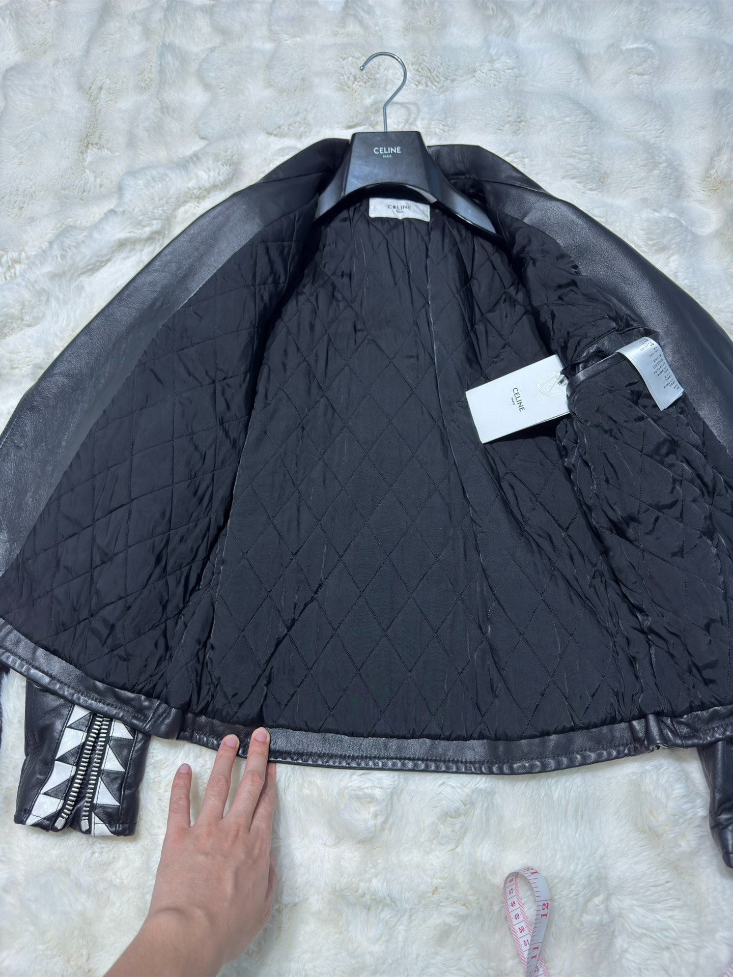 Celine's new plaid zipper black leather jacket - 6