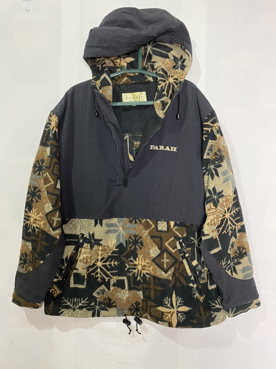 Vintage - FARAH Half Zipped Fleece Nylon Hoodie Jacket - 4