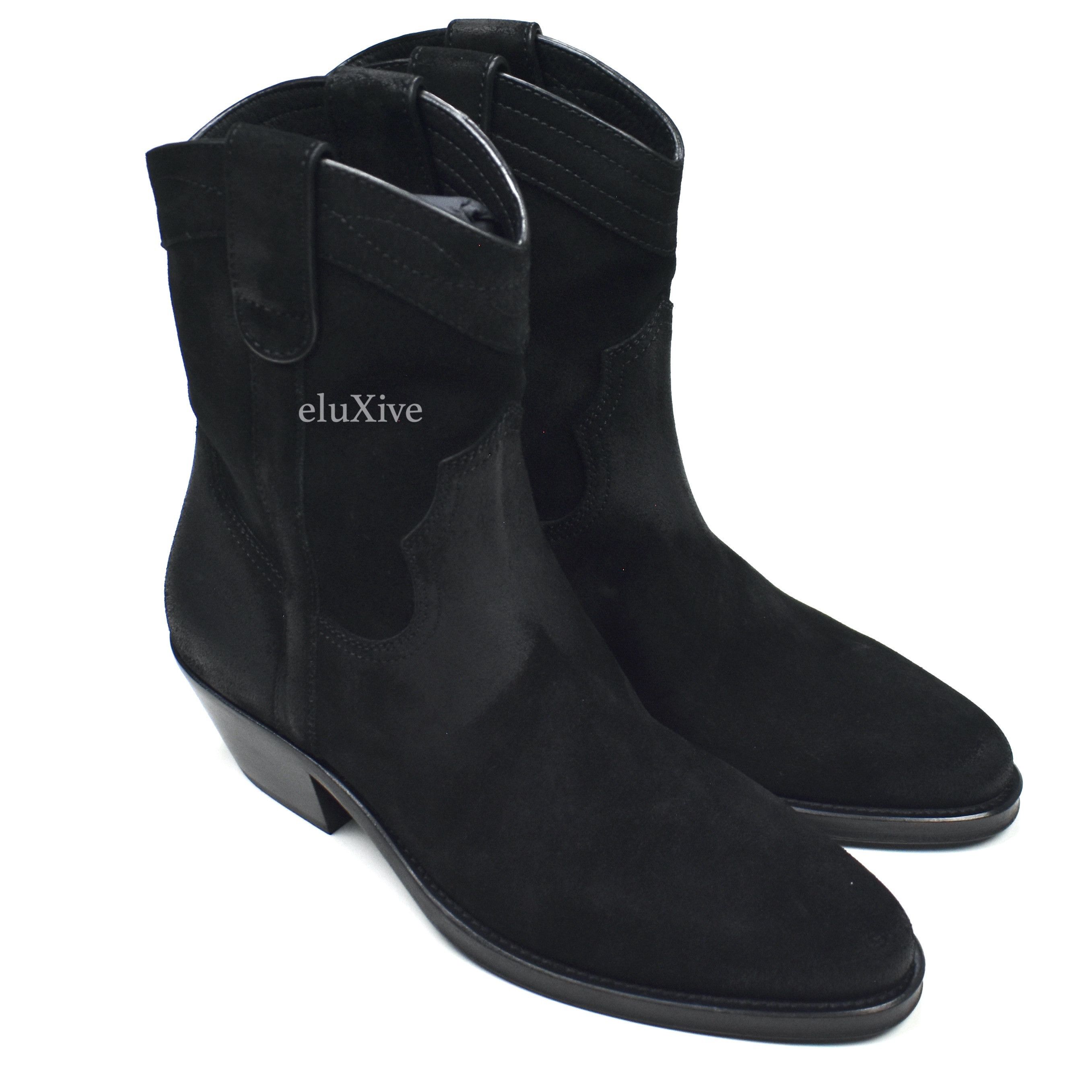 Saint Laurent Black Buffed Suede Santiag Western Boots - 1