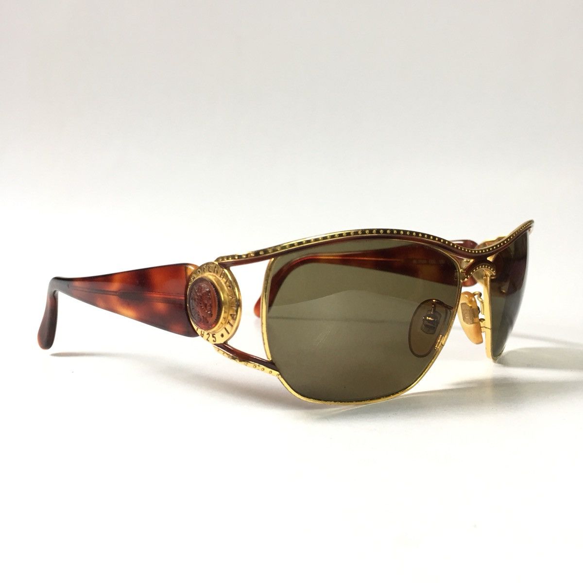 Vintage Fendi FF Gold Tortoise Shell Sunglasses - 2