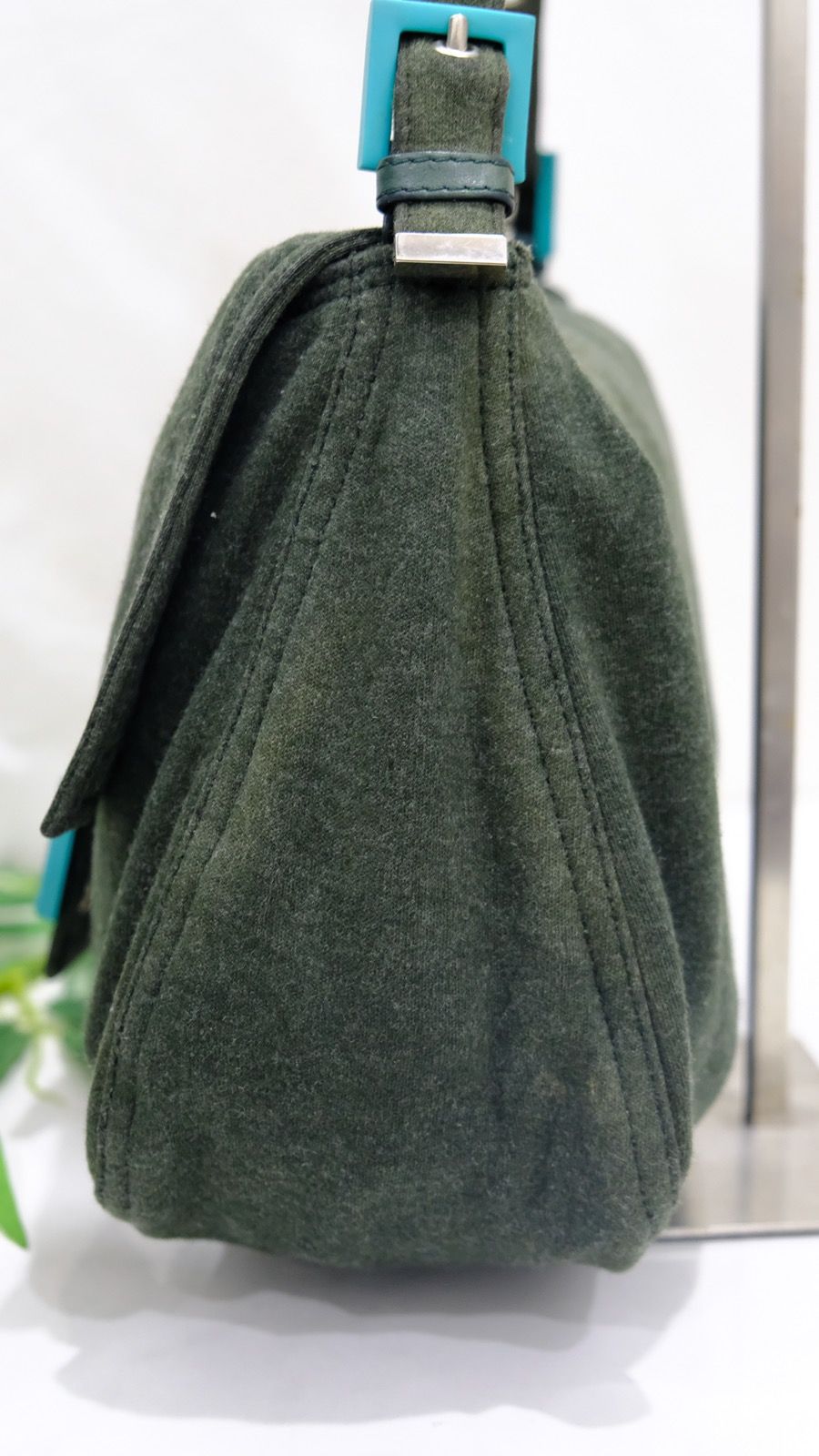 Authentic vintage FENDI Mamma Baguette green cotton handbag - 5