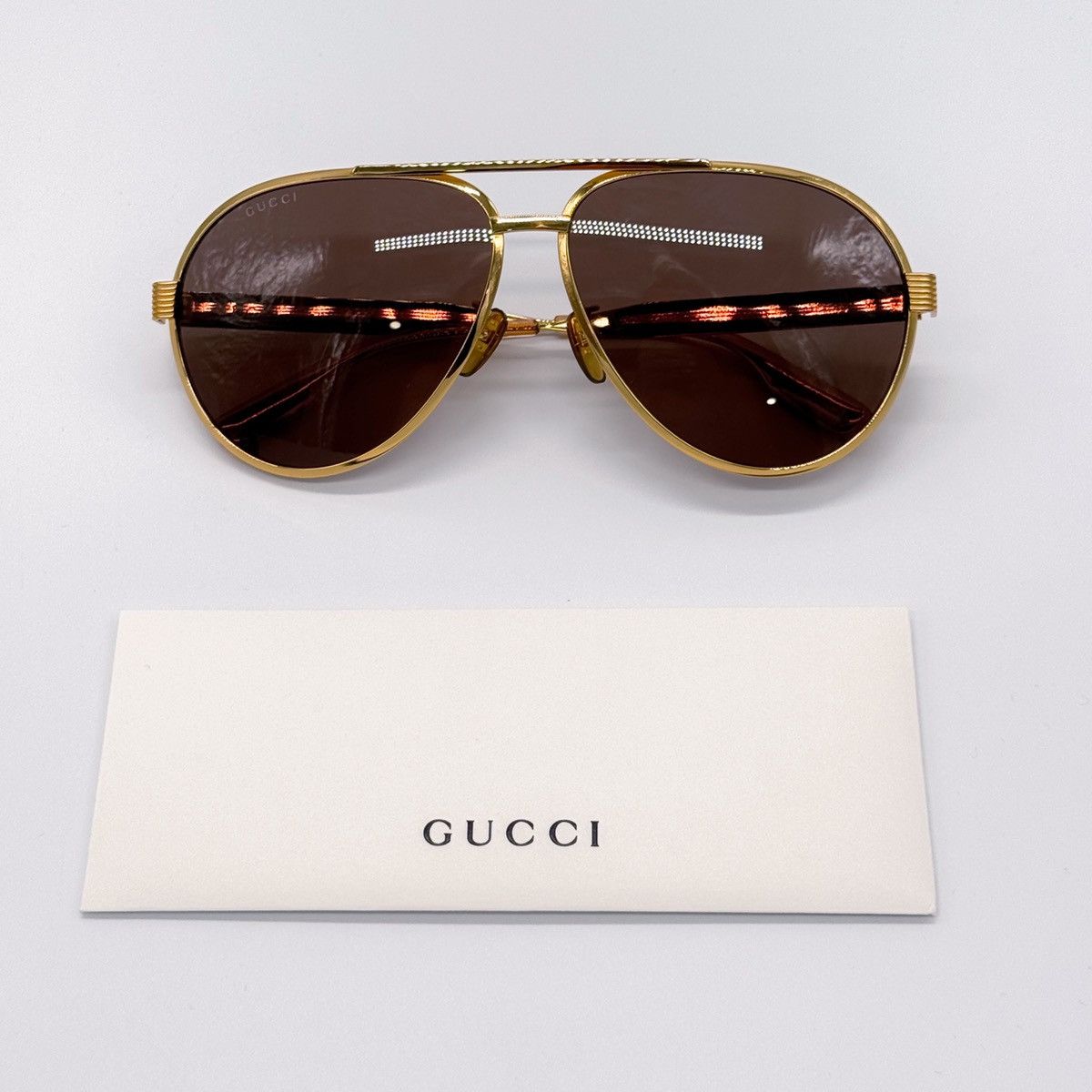 NEW GUCCI GG1513S 002 AVIATOR GOLD BROWN MEN SUNGLASSES - 10