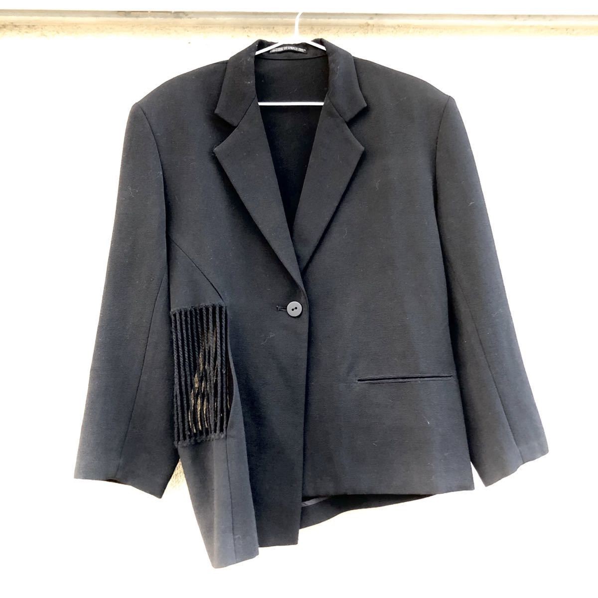 ARCHIVE 1980 Asymmetric Wrap Fringe Blazer Black Wool - 2