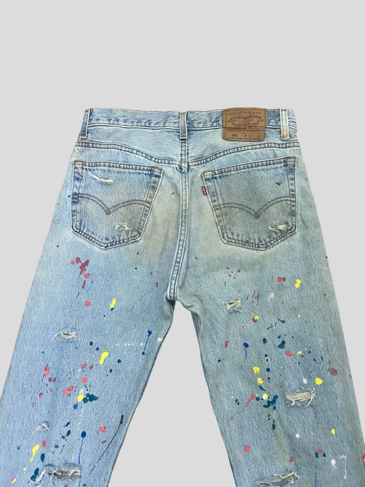 VINTAGE 90s Levi's 501 PAINT SPLASHED VERY DISTRESSED DENIM - 10