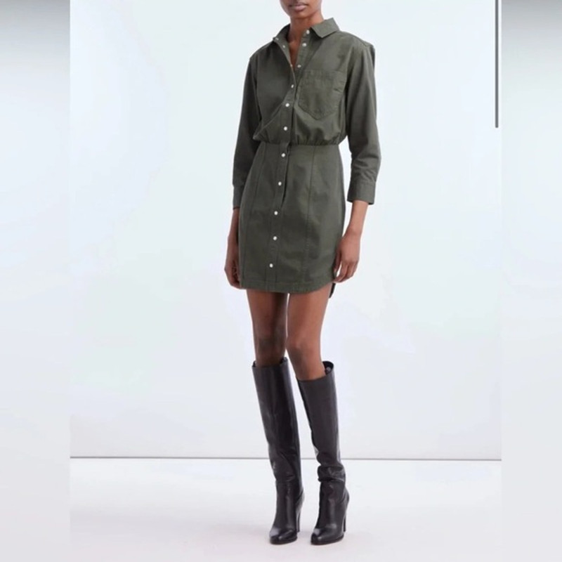 NWT Veronica Beard Keston Twill Mini-Shirtdress Sz 12 Army Green Sz 12 $398 - 1