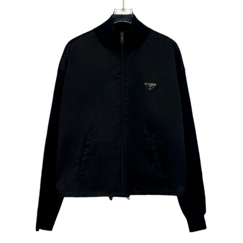 Prada Prada Black Full-Zip Bomber Jacket With Logo Patch For Men
