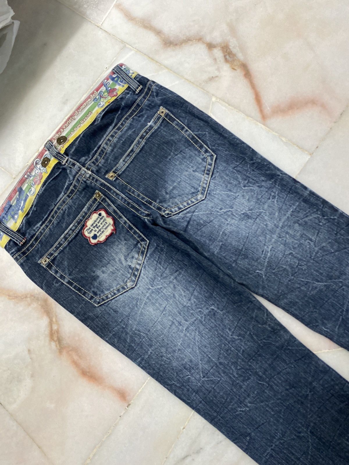 💥Vintage 90s Style Hyper Beach Stone Wash Patch Jeans Rare - 17