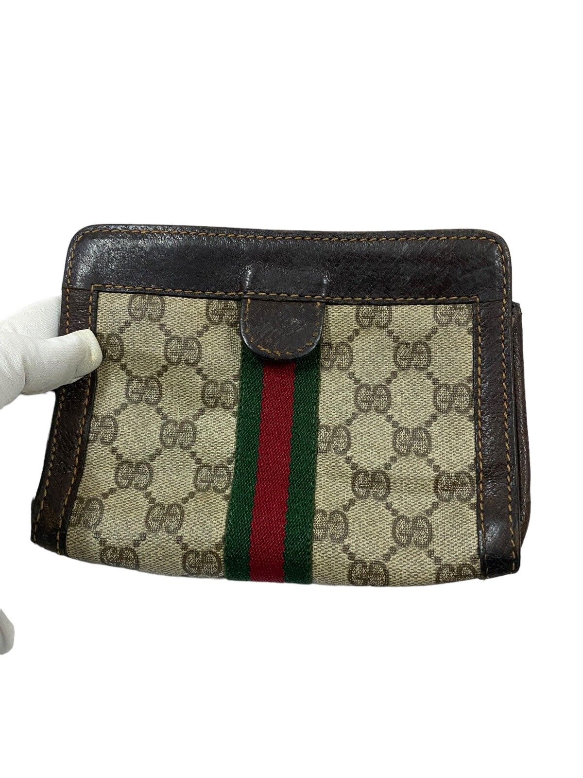 Vtg🔥Gucci Stripe Monogram Clutch Bag Made In Italy - 8