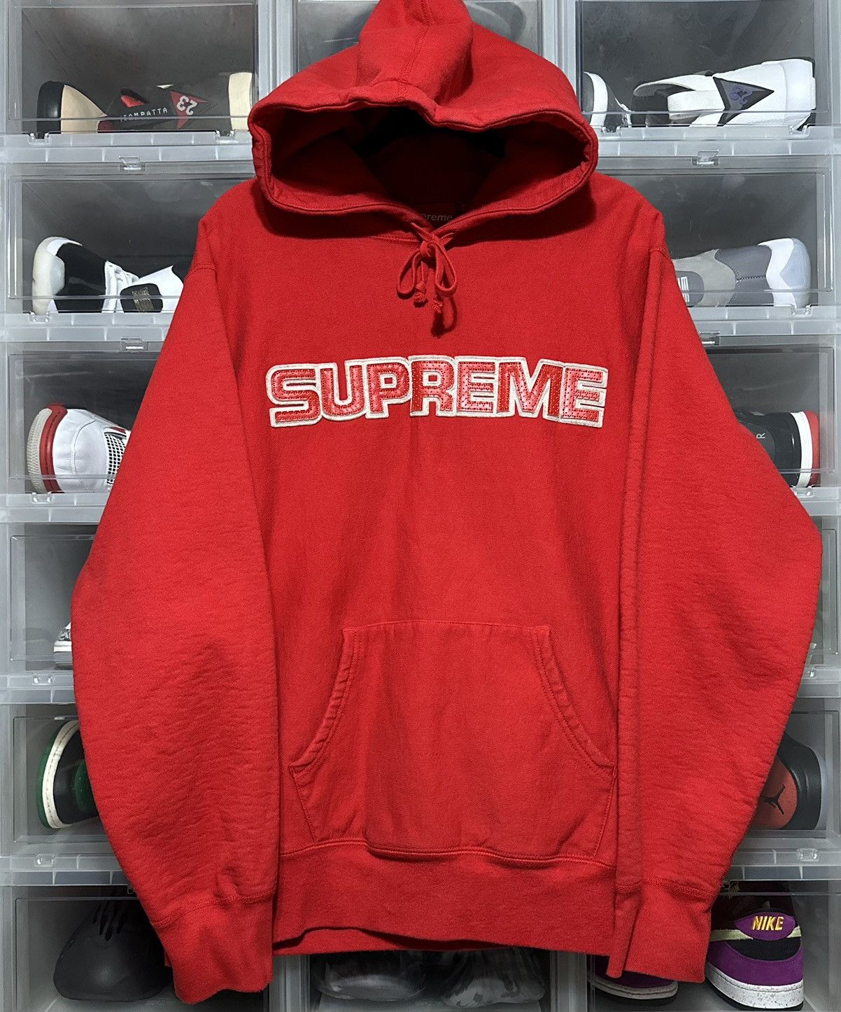 Supreme Supreme Perforated Leather Logo Hoodie FW18 Large | 2nd_win |  REVERSIBLE