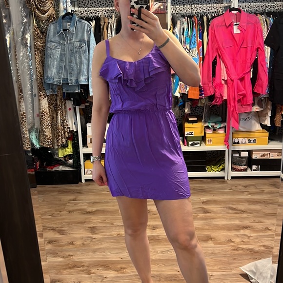 Amanda Uprichard Silk Ruffle Bright Purple Mini Dress - 12