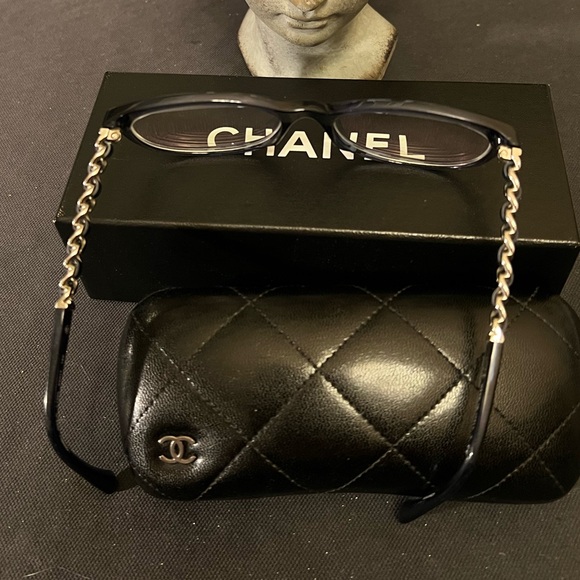 Chanel Rare Navy Blue Silver Chain 3268-Q Eyeglasses Logo 53-17-140 EUC Glasses - 10