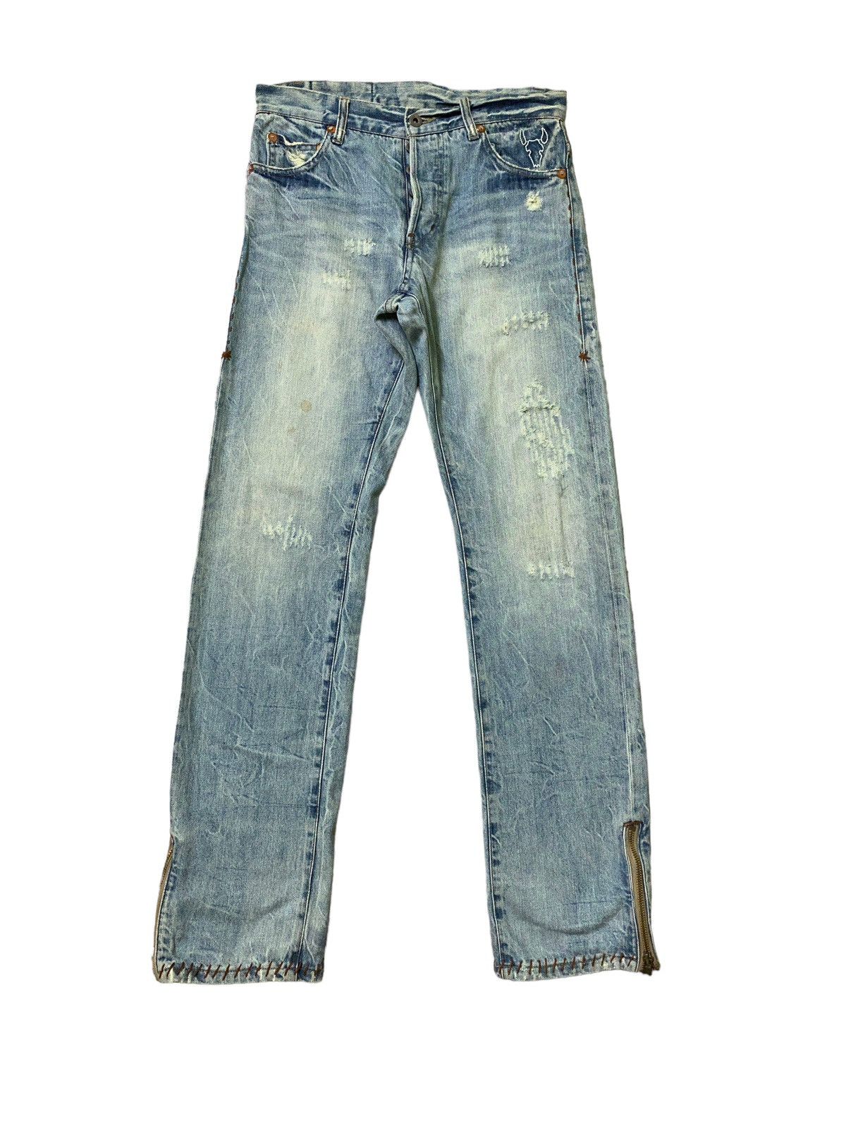 Distressed Denim - Distressed Japan Denim Zipper Custom Denim Jeans - 1