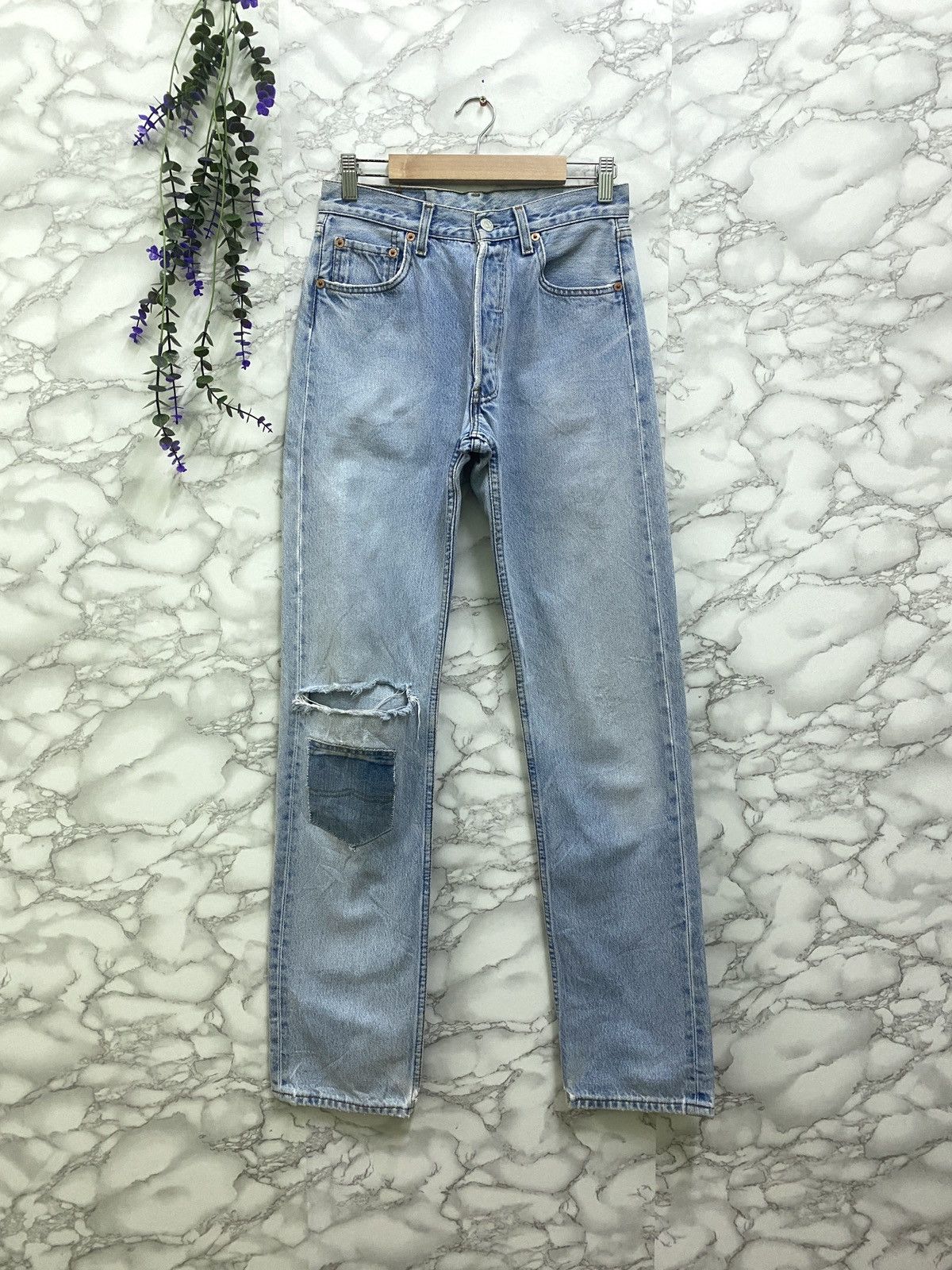 Vintage 90s Levis 501 Light Wash Distressed DenimJeans - 1