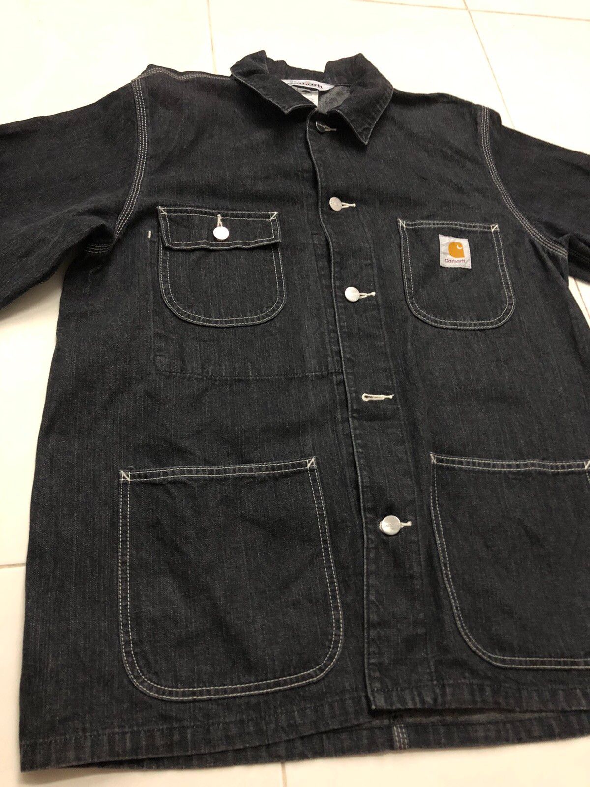 Black Denim Chore Multipocket Workwear Jacket - 4