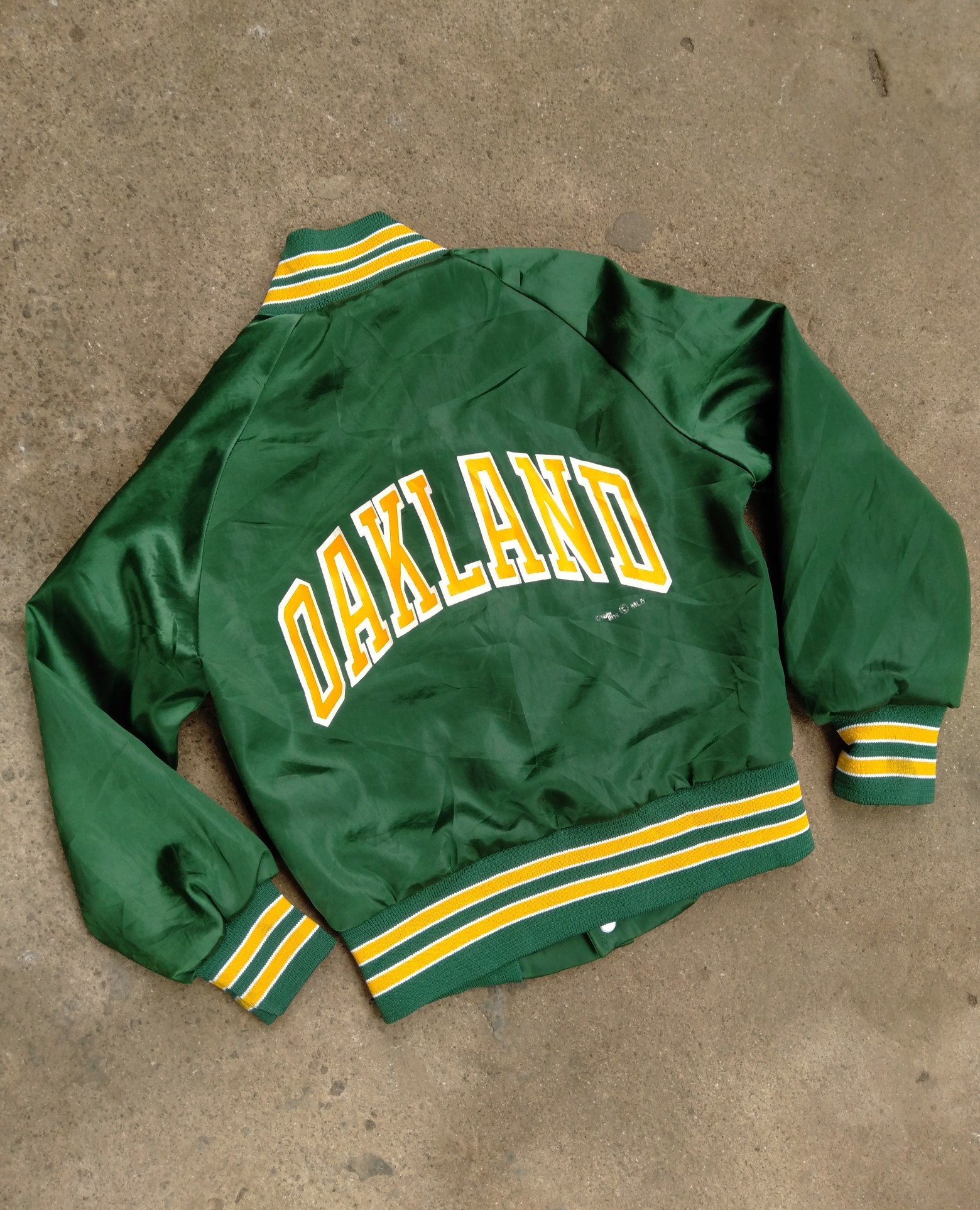 1989 Chalkline Oakland Athletics Arch Spellout vintage satin jacket - 5