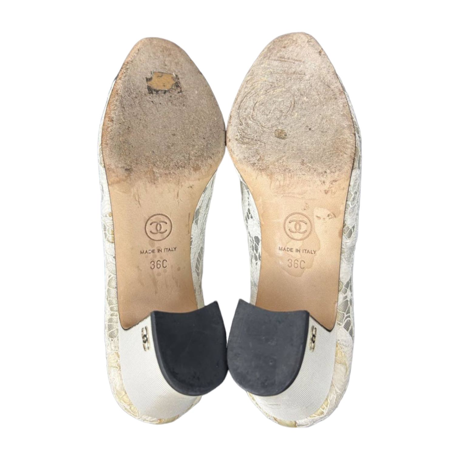 Chanel Sheer Lace with Contrast Toe Caps and Grosgrain Details Pumps - 6