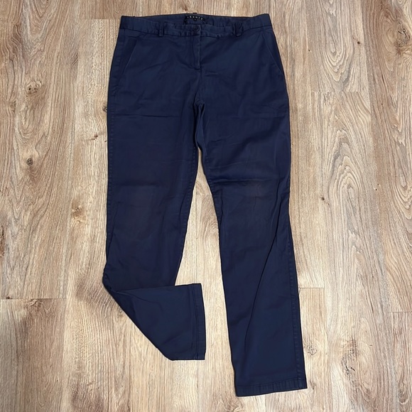 Theory Navy Blue Cotton Ankle Length Straight Leg Trousers - 6