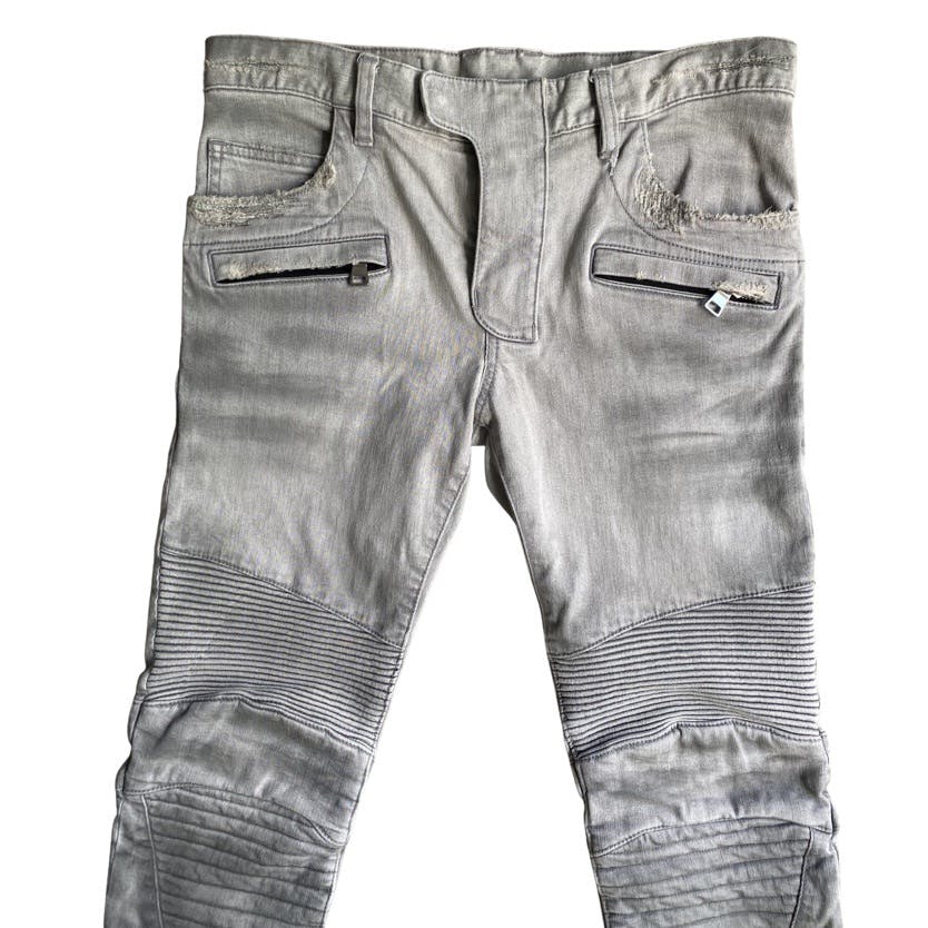 SS14 Grey Distressed Biker Jeans - 5