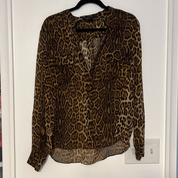 BCBGMaxAzria - BCBG Max Azria Anderson Sheer Silk Animal Cheetah Print Blouse Top - 4