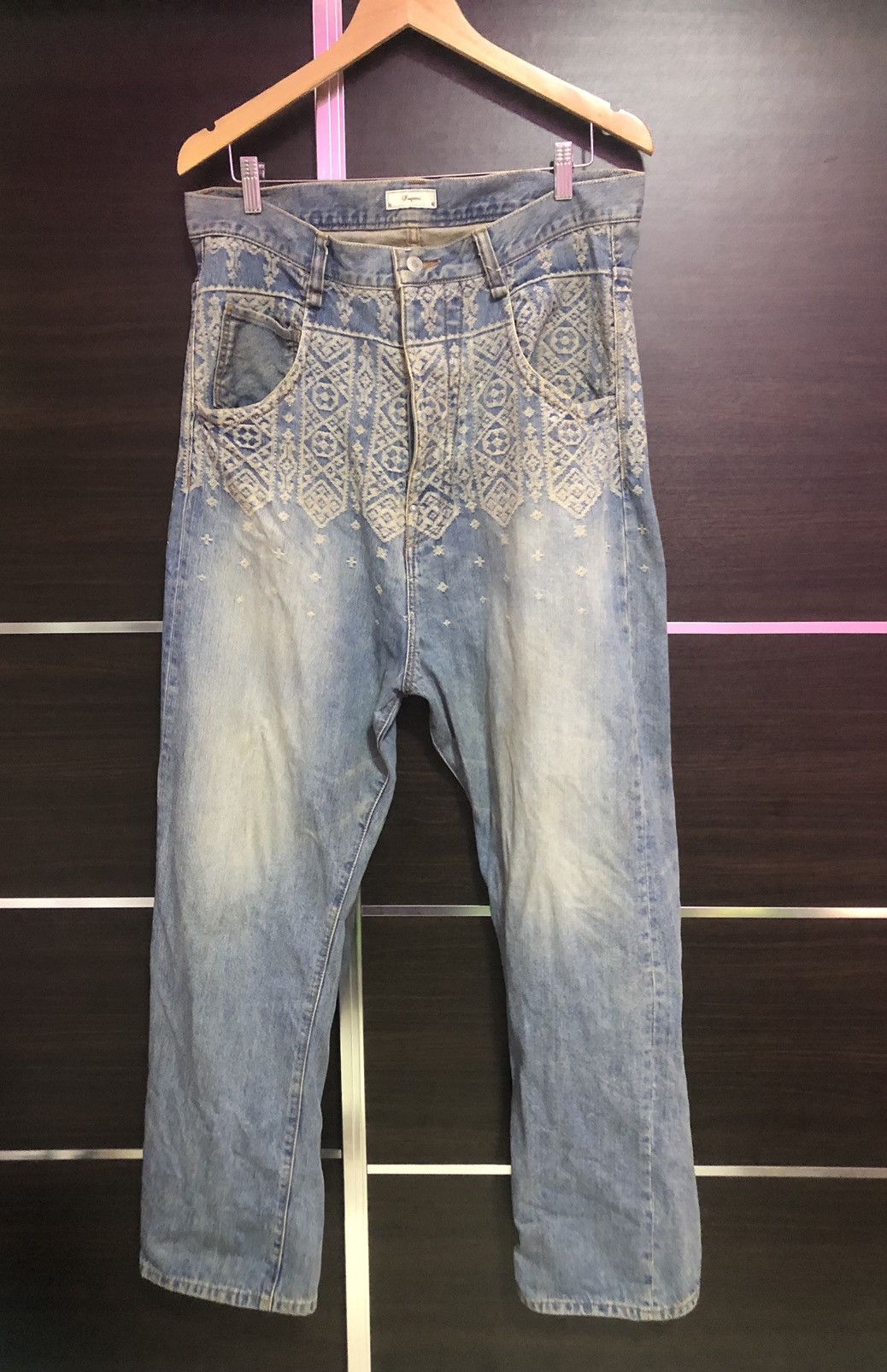 If Six Was Nine - 🔥Iroquois Cross Art Design Pants Buckle Back Jeans - 2
