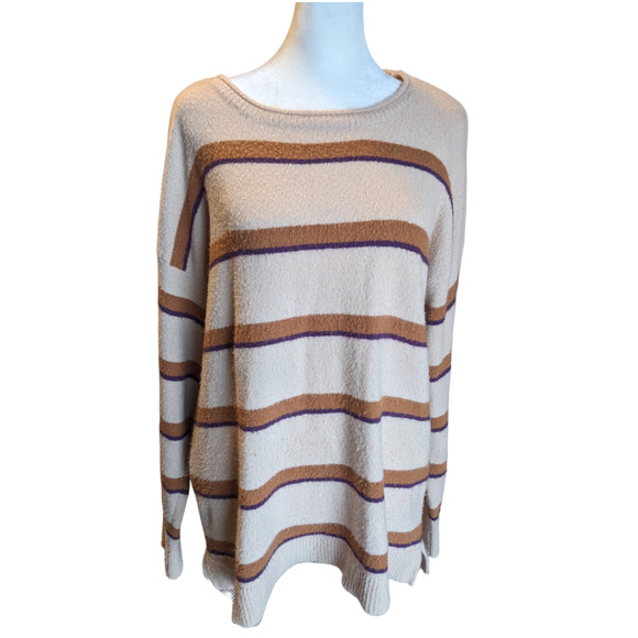 Staccato Striped Beige Knit Soft Sweater Medium - 2